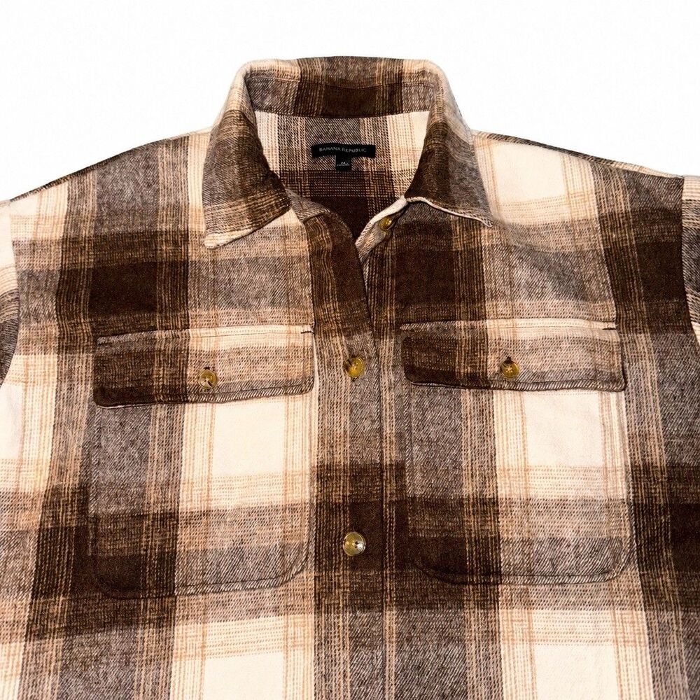 Banana Republic Womens M Brown Plaid Wool Blend Shirt Jacket Shacket - Picture 3 of 8